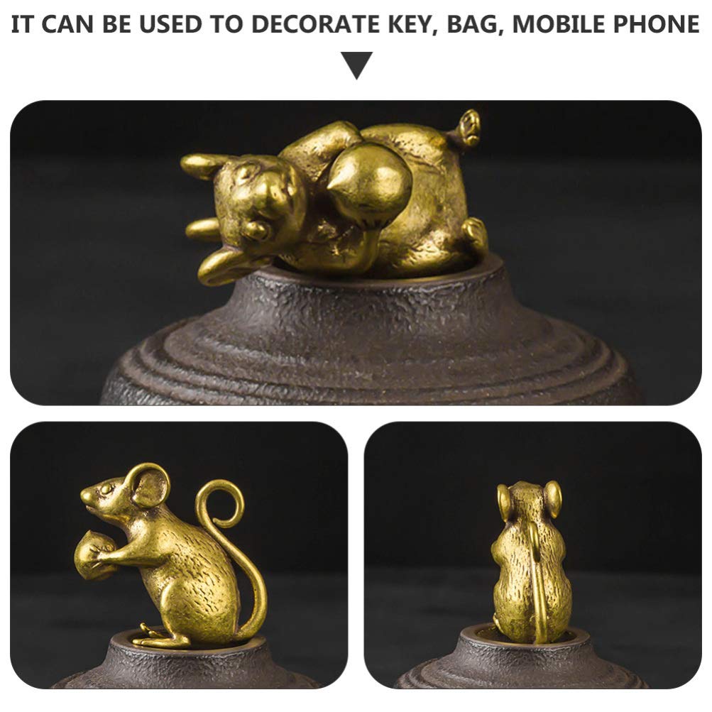 Brass Figurine Copper Lucky Rat Statue Animal Sculpture Collectibles Zodiac Pendant Rich Wealth Amulet Home Decoration