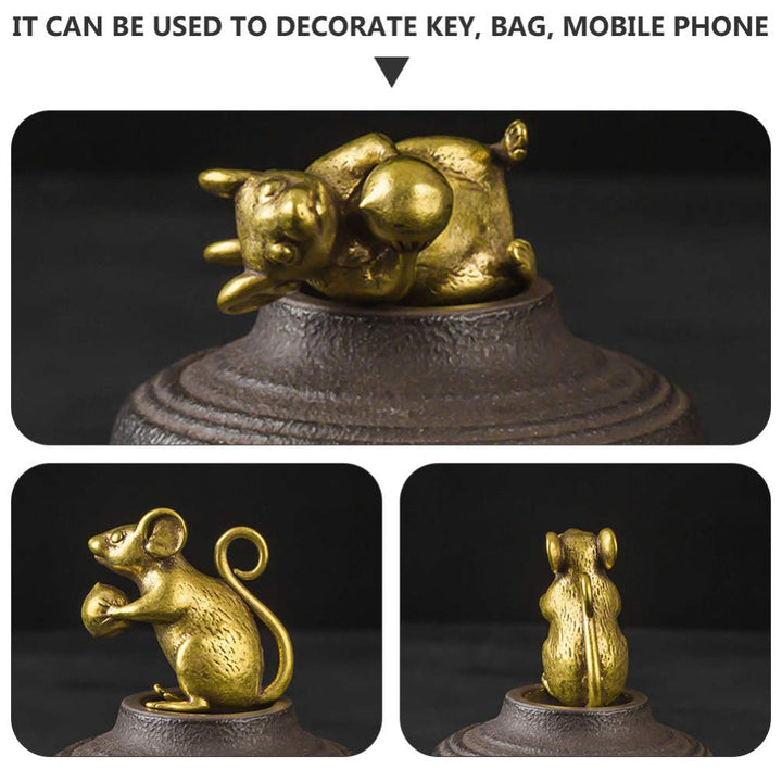 Brass Figurine Copper Lucky Rat Statue Animal Sculpture Collectibles Zodiac Pendant Rich Wealth Amulet Home Decoration