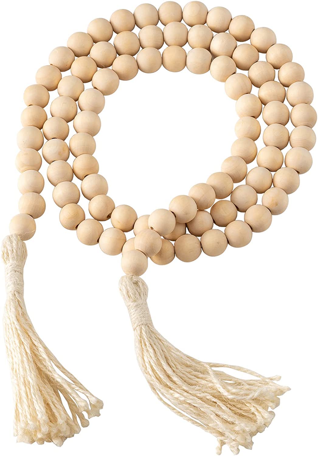 Farmhouse Wood Beads Garland Decor, 58 Inch Wooden Beads for Boho Home Decor with Tassels, Rustic Country Decor for Table, Wall, Shelf, Tray, Vase, Living Room, Bedroom, Summer