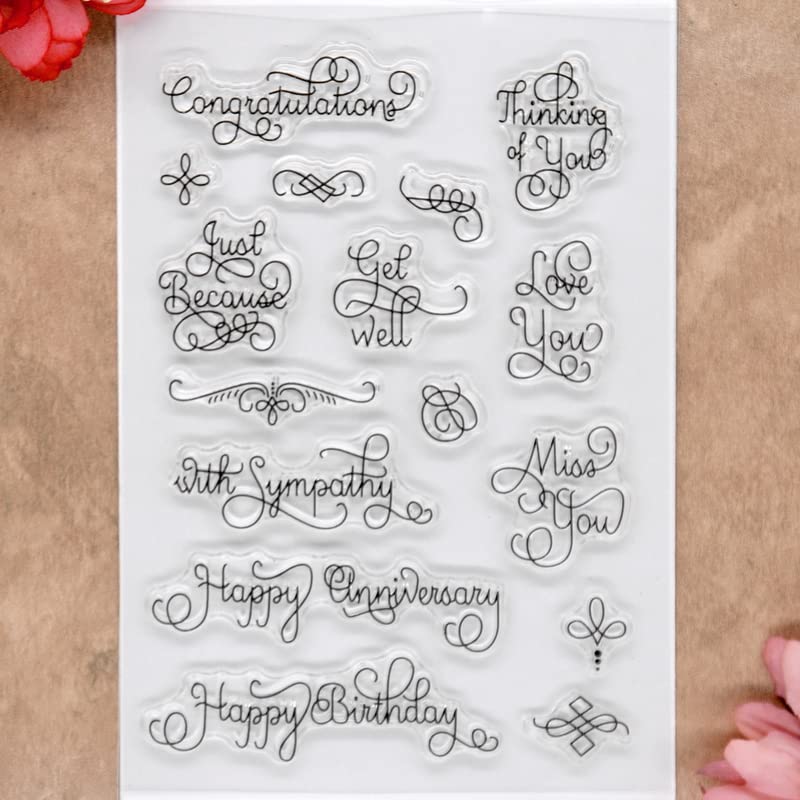 Words Congratulations Love You Miss You Happy Anniversary Clear Stamps for Card Making Decoration and DIY Scrapbooking 22041301