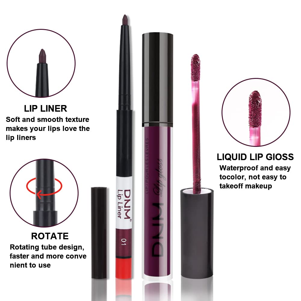 2pcs Matte Dark Purple Lip Liner and Lipstick Makeup Set, burgundy Matte Lipstick 24H and Lip Liner Set Deep Berry Matt Lip Gloss Waterproof Long Lasting Lip Liner Lipstick Set Dark Colors (09)