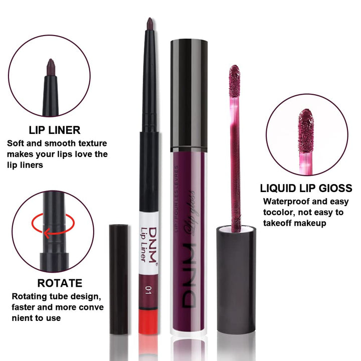 2pcs Matte Dark Purple Lip Liner and Lipstick Makeup Set, burgundy Matte Lipstick 24H and Lip Liner Set Deep Berry Matt Lip Gloss Waterproof Long Lasting Lip Liner Lipstick Set Dark Colors (09)