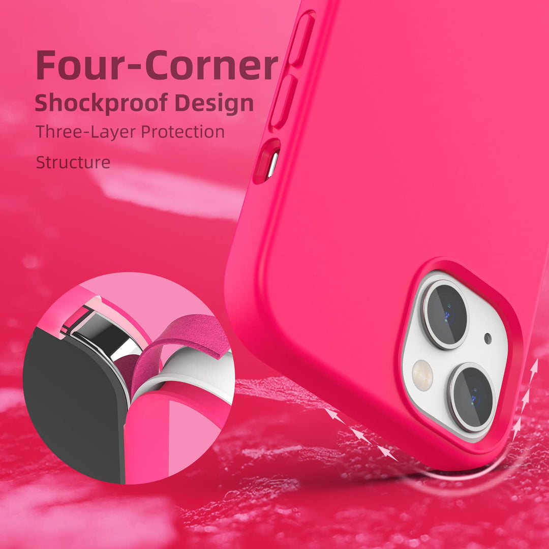Compatible with iPhone 13 Case, [Drop Protection] [Anti-Scratch] Shockproof Liquid Silicone Anti-Fingerprint Cover with Microfiber Lining Phone Case for iPhone 13 6.1 (2021), Hot Pink