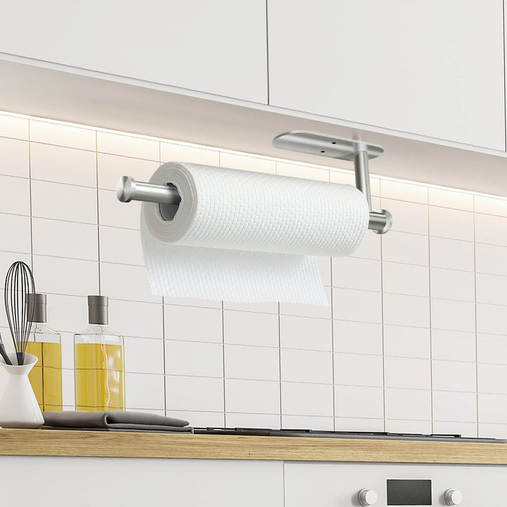 Paper Towel Holder Wall Mount,Self Adhesive Paper Towel Holders Under Cabinet with Screws,13.4 Inch Bathroom Towel Holder,Adapt to Paper Towel Holder for Kitchen (Silver)