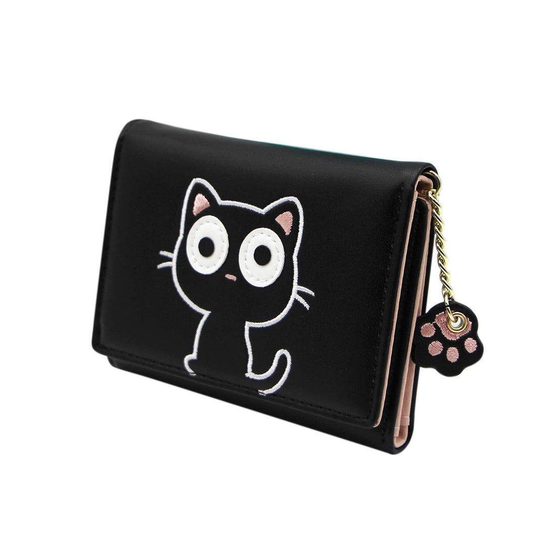 Cute Cat Girls Wallet for Teens Kids Women Slim Tri-Fold Wallet Purse Card Holder Organizer With Paw Pendant