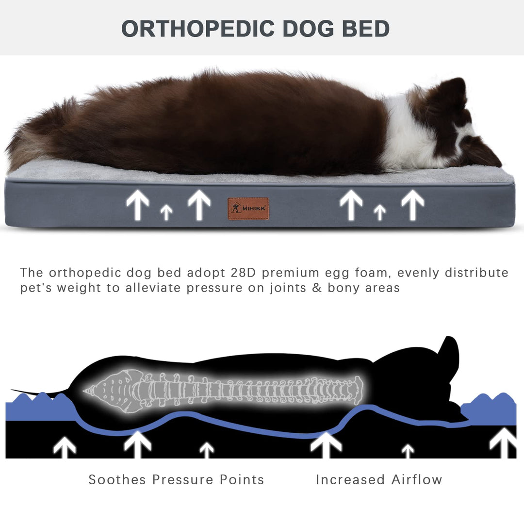 Waterproof Dog Bed Medium Size Dog Orthopedic Dog Beds for Crate with Removable Washable Cover Egg-Crate Foam Pet Pad Mat with Anti-Slip Bottom, 36x23 Inch, Light Grey