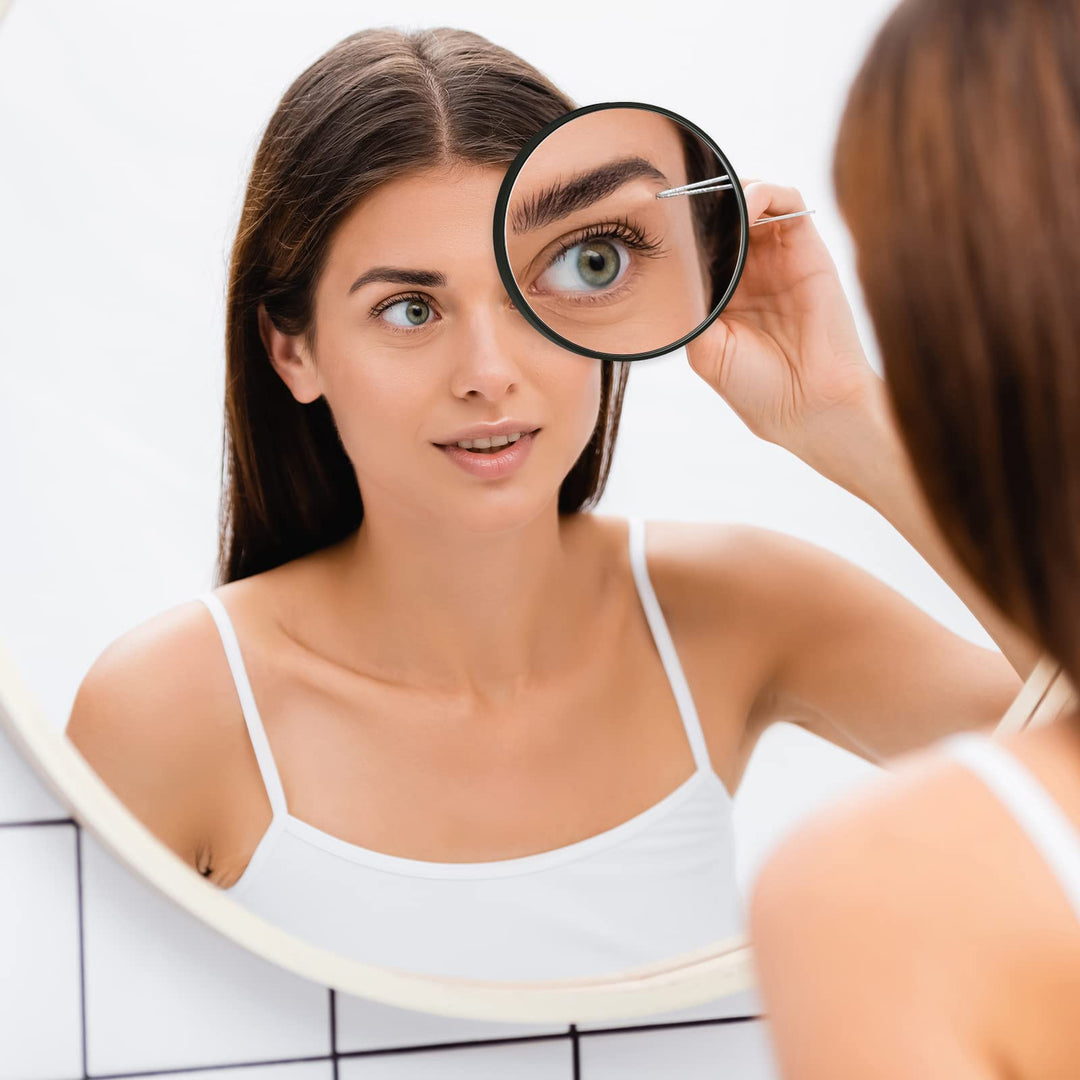 Magnifying Mirror, 3.5 Inch 20X Mirror &amp; 10X Magnifier Mirrors with 2 Suction Cups, Small Travel Magnifying Mirror and Tweezers Kit for Eyebrow Tweezing, Blackhead Blemish Removal (Black)