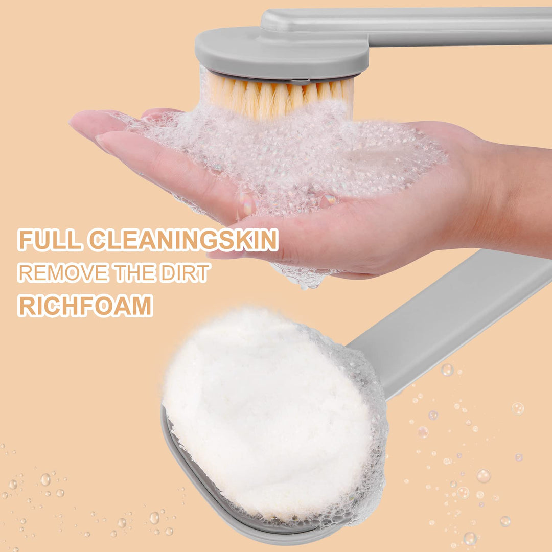 2PCS Back Scrubber for Shower, Long Handled Shower Brush with Soap Dispenser, Exfoliating Body Scrubber for Wet or Dry Brushing, Shower Brush with Soft Bristles