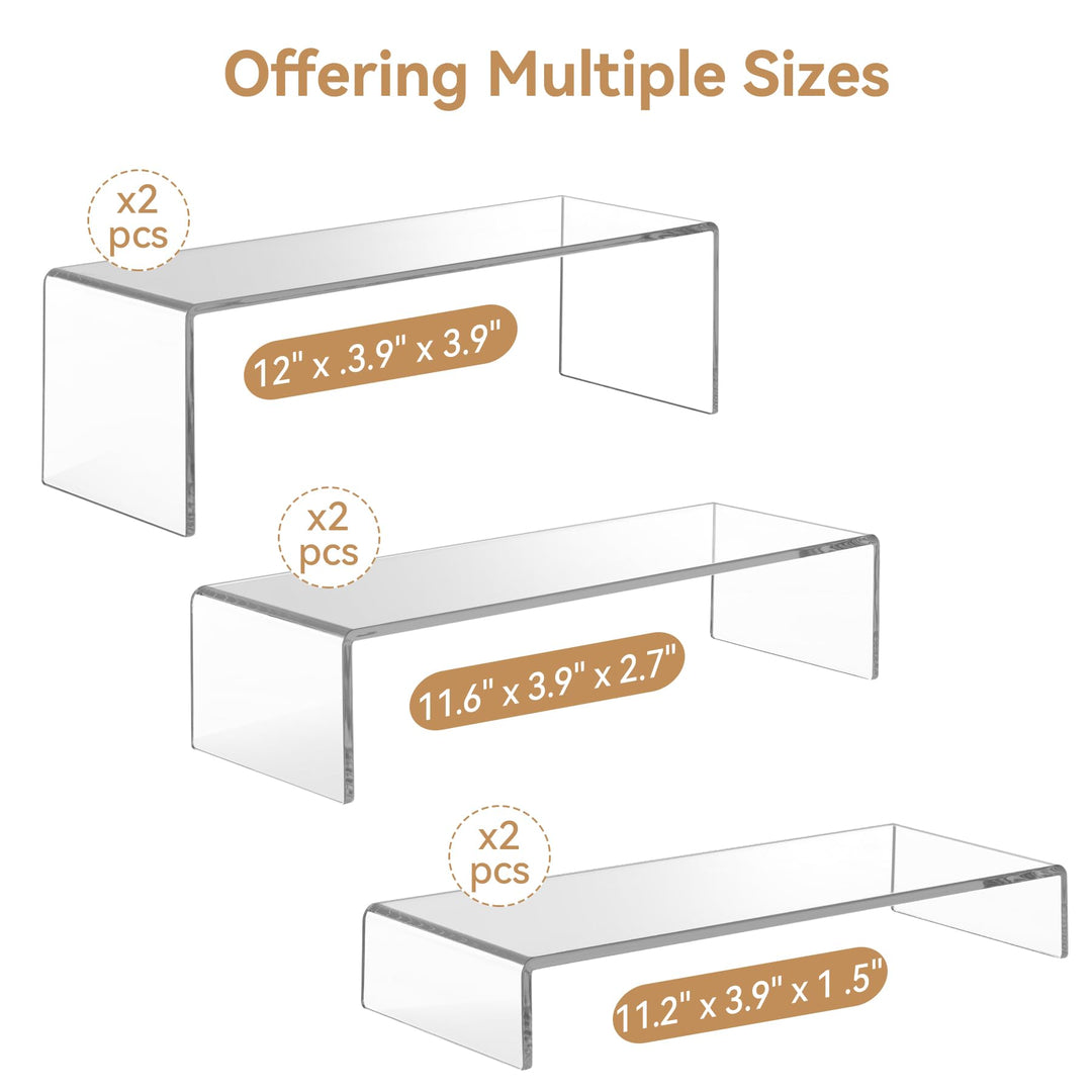 ANDGOO Large Acrylic Display Risers, 2 Sets Clear Recta