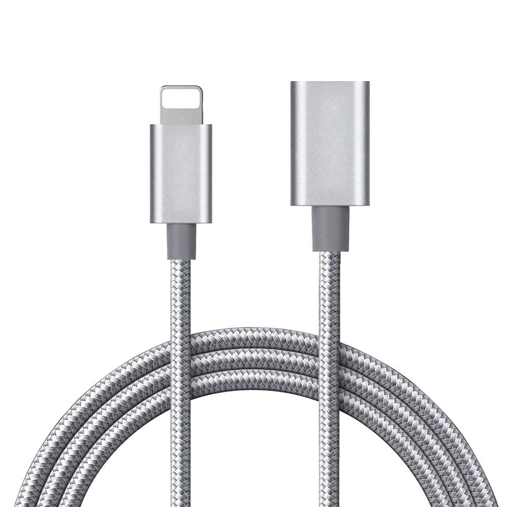 6.6FT Braid Extension Cord Cable Charging Sync Video &amp; Audio Compatible with iOS Devices (Phone/Pad/Pod), Male to Female Dock Cable Extender Connector Case Adapter (Gray)