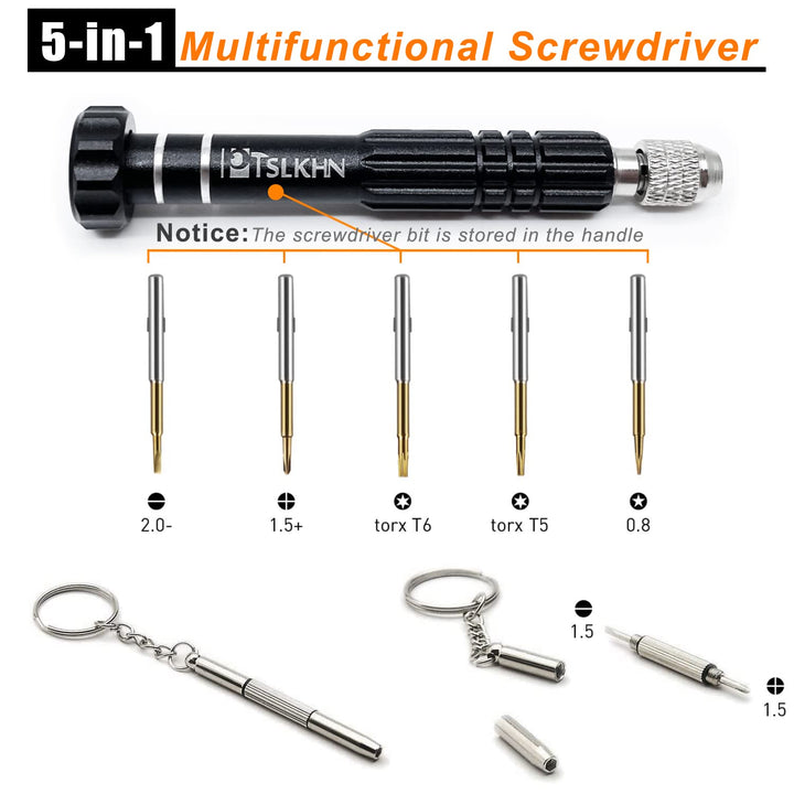 Eyeglass Screwdriver, 5-in-1 Multifunctional Small Screwdriver, S2 Steel Glasses Screwdriver Kits for Eyeglass, Sunglasses, Electronics, Cellphone, Jewelry and More (Black)
