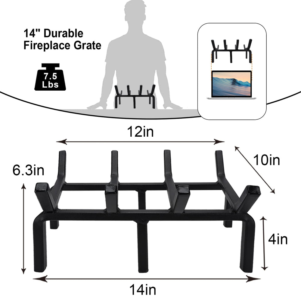 Fireplace Log Grate, Small 14Inch Heavy Duty Solid Steel Wood Rack Stove Firewood Holder for Indoor Hearth Outdoor Fire Pit Chimney Hearth Kindling Tool