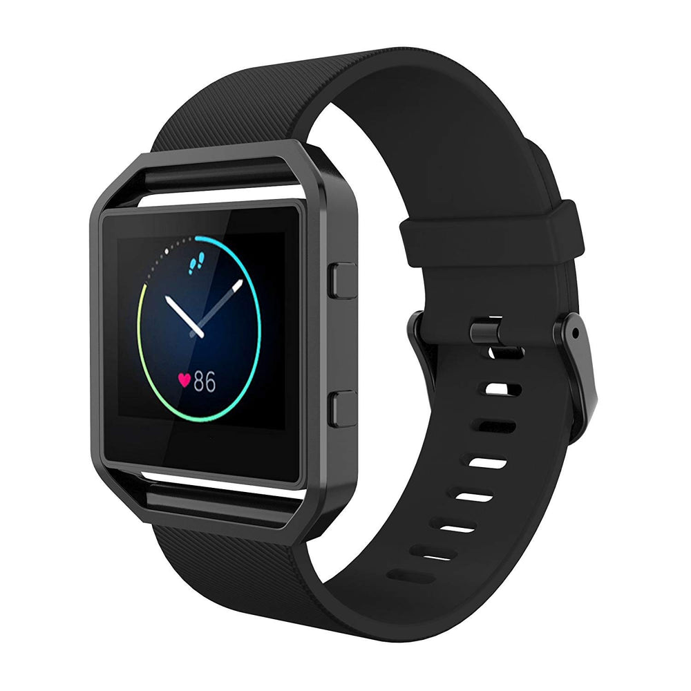 Sport Band Compatible with Fitbit Blaze Smartwatch Sport Fitness, Silicone Wrist Band with Meatl Frame Replacement for Fitbit Blaze Men Women, Large, Black Band+Black Frame