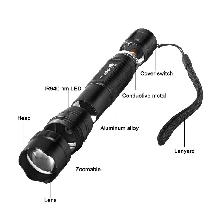 940nm IR Flashlight Illuminator Infrared Light Night Vision Adjustable Focus LED Flashlight Torch for Hunting (Not Included 18650 Battery)