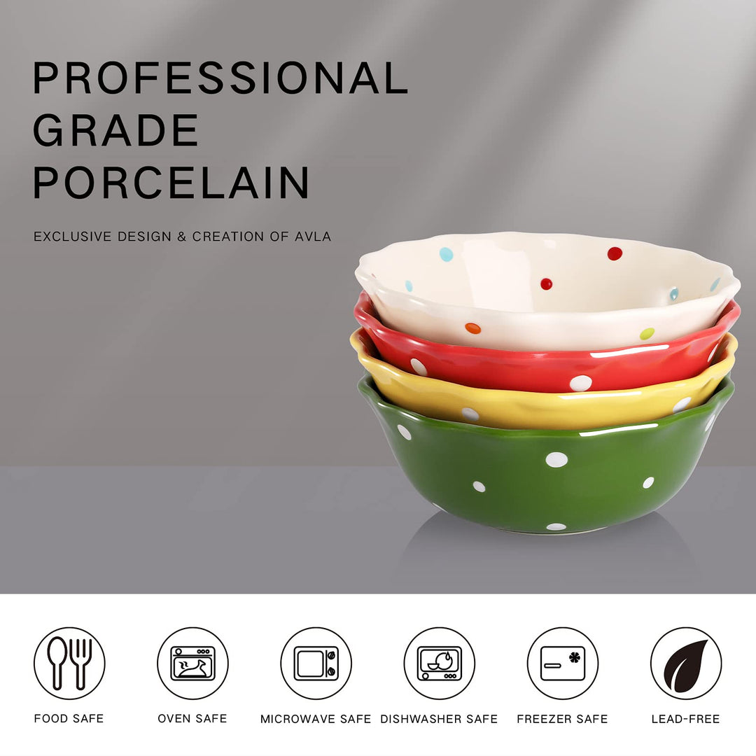 4 Pack Porcelain Dessert Bowls, 16 OZ Ceramic Ice Cream Bowls for Kitchen, Soup Serving Bowls for Cereal, Salad, Nuts, Oatmeal, Fruit, Prep, Side Dishes, Microwave and Dishwasher Safe