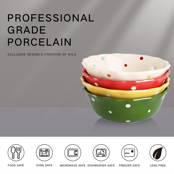 4 Pack Porcelain Dessert Bowls, 16 OZ Ceramic Ice Cream Bowls for Kitchen, Soup Serving Bowls for Cereal, Salad, Nuts, Oatmeal, Fruit, Prep, Side Dishes, Microwave and Dishwasher Safe