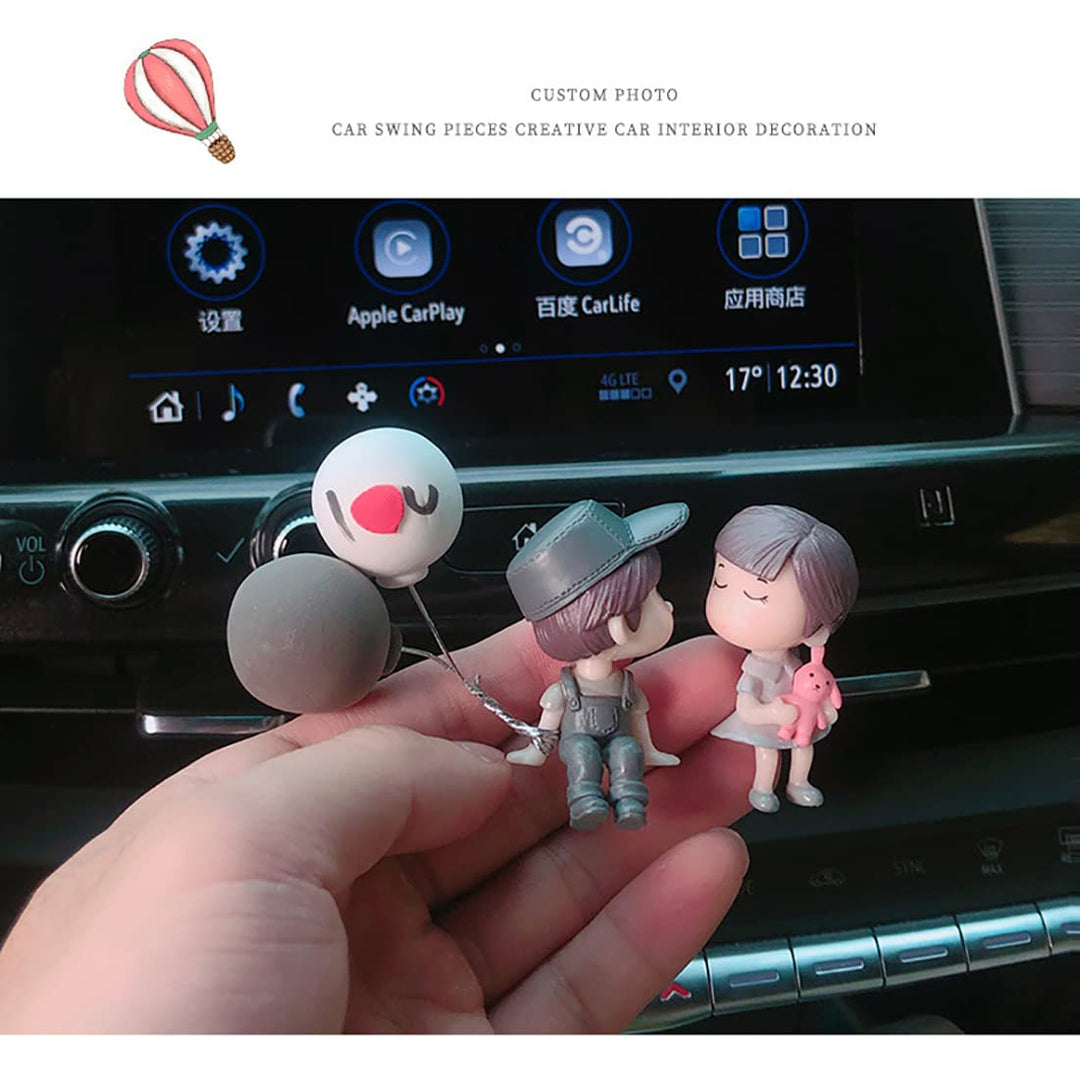 Cute Cartoon Couples Action Figure Figurines Balloon Ornament Car Decoration Auto Interior Dashboard Accessories for Girls Gifts (Blue,no balloons)