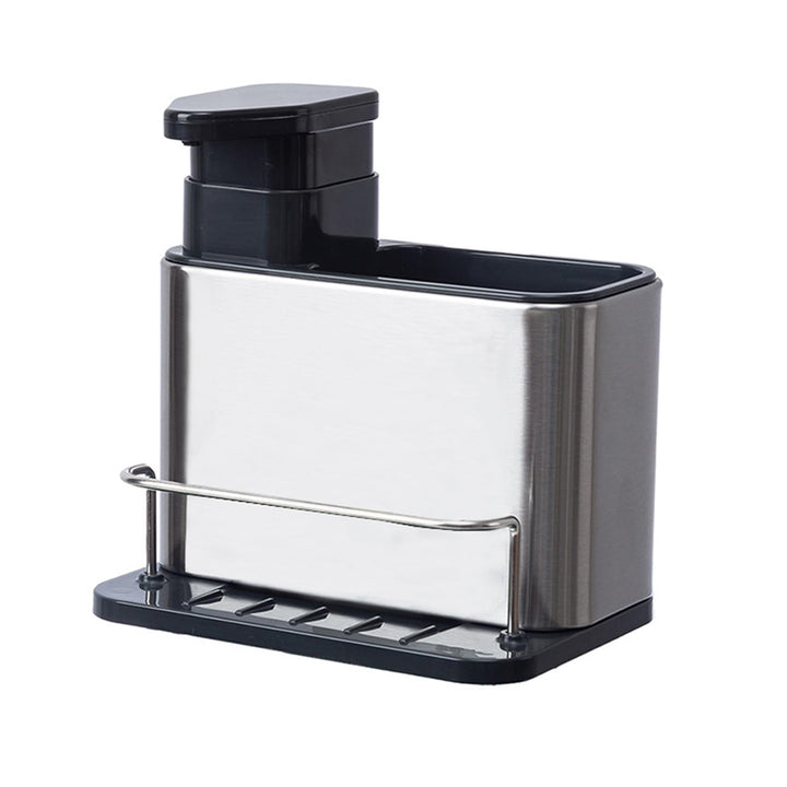 Soap Dispenser with Sponge Holder and Brush Holder, Kitchen Dish Soap Pump Sink Caddy for Countertop, Stainless Steel