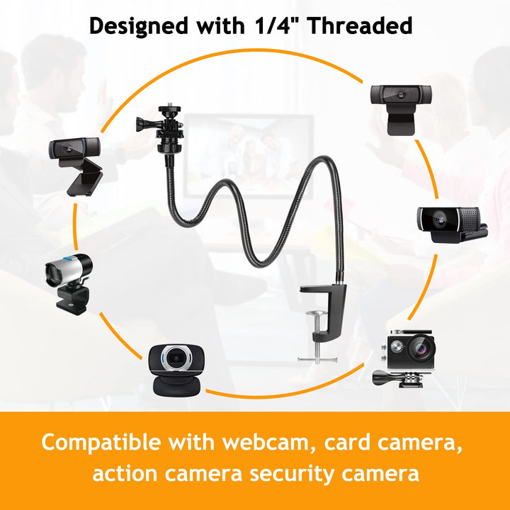 25 Inch Webcam Stand - Enhanced Desk Jaw Clamp with Flexible Gooseneck Stand for Logitech Webcam C920,C922,C922x,C930,C615,C925e,Brio 4K AMWS02