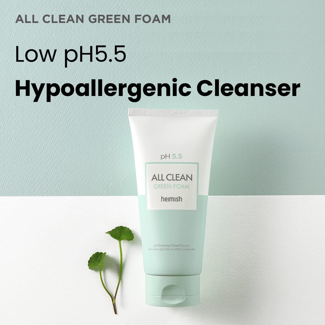 heimish All Clean Green Foam 5.3oz /150g | PH 5.5 balancing Wash &amp; Exfoliating Facial gel Cleanser | Daily Care Cleansings, Sebum control, Acne treatment, Wash for Deep pore cleansing
