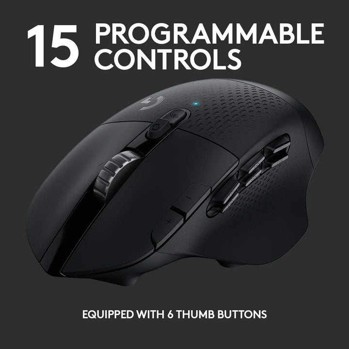 604 LIGHTSPEED Gaming Mouse with 15 programmable controls, up to 240 hour battery life, dual wireless connectivity modes, hyper-fast scroll wheel - Black