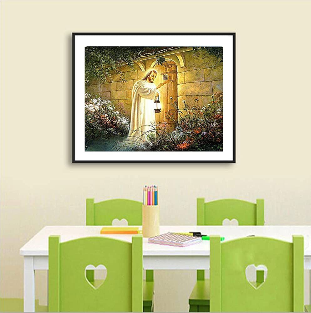 5D DIY Jesus Lamp Diamond Painting Set, Full Drill Religious Art Craft Kit for Adults (16X12 inches)