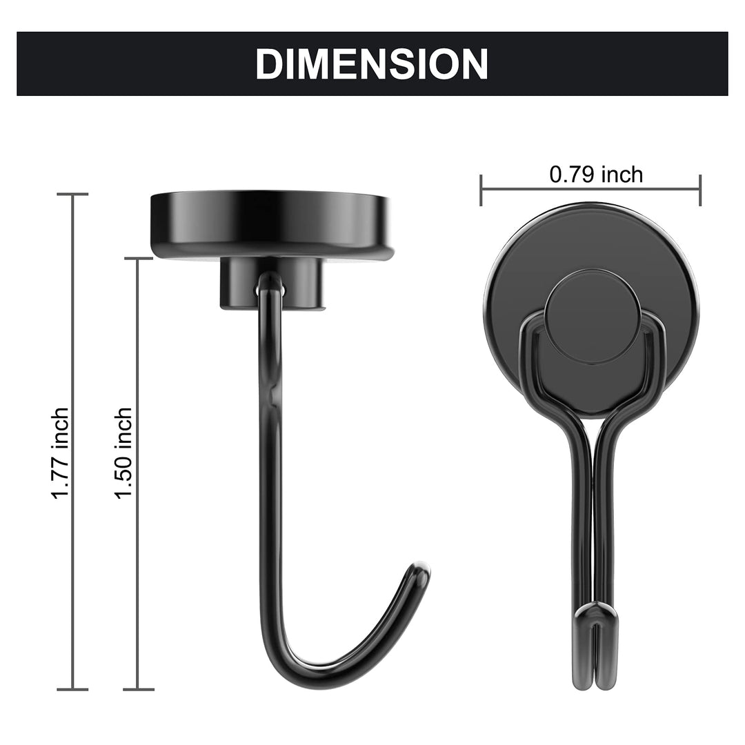 8 Pack Magnetic Hooks Heavy Duty for Hanging, Strong Neodymium Magnet Hook with Scratch-Resistant Base, Swivel Hanger Utility Hooks for Refrigerator, Cruise Cabins, Wall, Grill, Key, Kitchen, Black