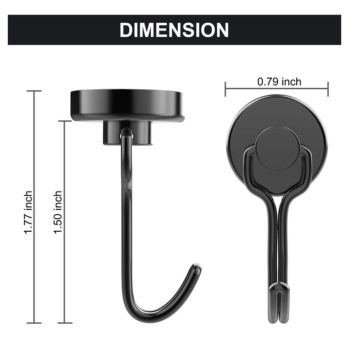 8 Pack Magnetic Hooks Heavy Duty for Hanging, Strong Neodymium Magnet Hook with Scratch-Resistant Base, Swivel Hanger Utility Hooks for Refrigerator, Cruise Cabins, Wall, Grill, Key, Kitchen, Black