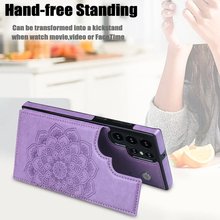 MMHUO for Samsung S22 Ultra Case with Card Holder,Flowe