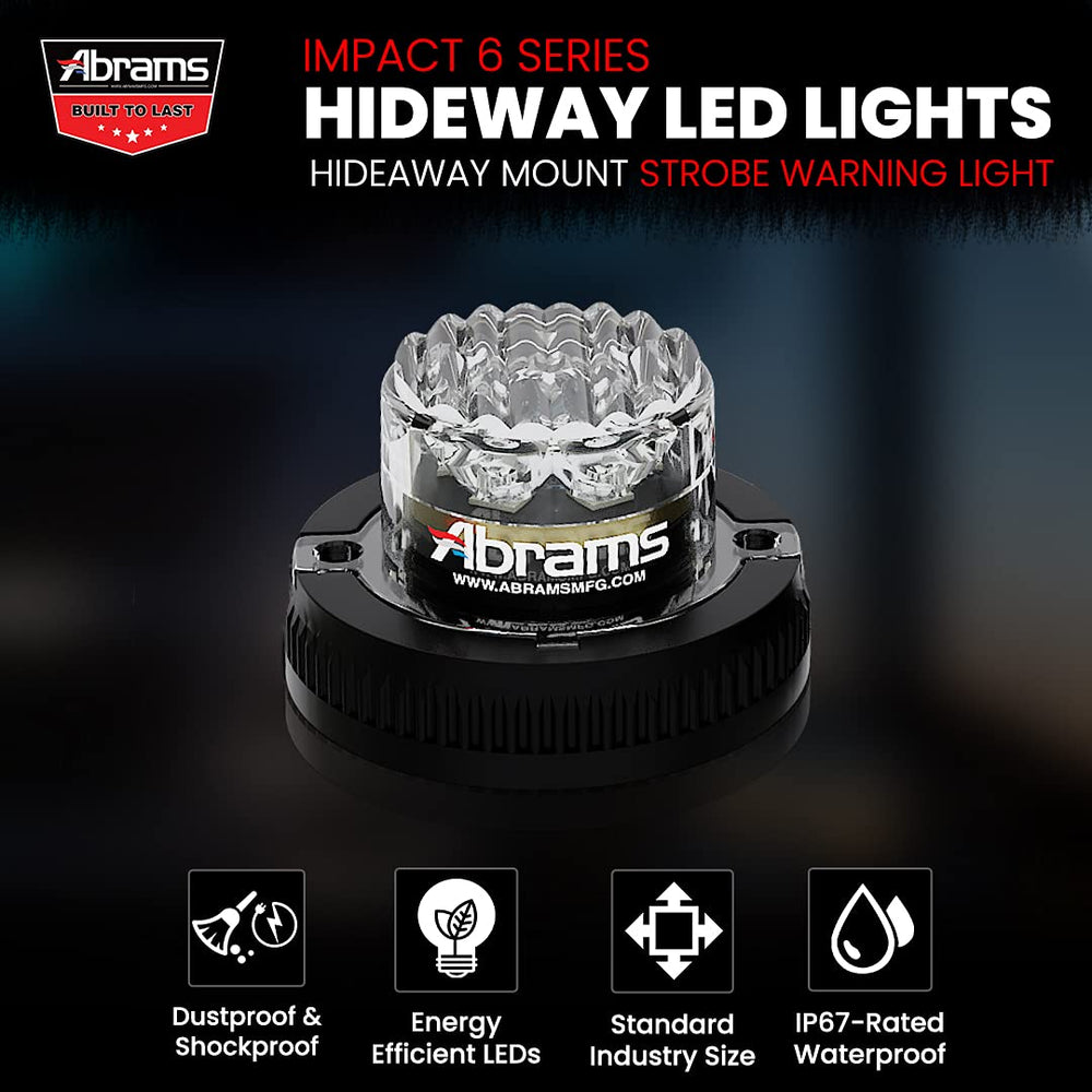 SAE Class-1 Impact 6 (Amber/White) 18W - 6 LED Snow Plow Truck Vehicle LED Hideaway Surface Mount Strobe Warning Light