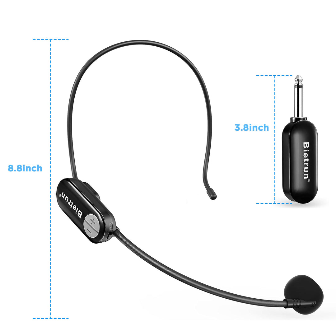 Wireless Microphone Headset with 1/4&#39;&#39;Plug, 165ft Range, UHF Wireless Headset Mic &amp; Handheld Mic 2 in 1, for Karaoke Speaker, Amplifier, Mic Speakers, PA System, Teaching, Fitness (Black)
