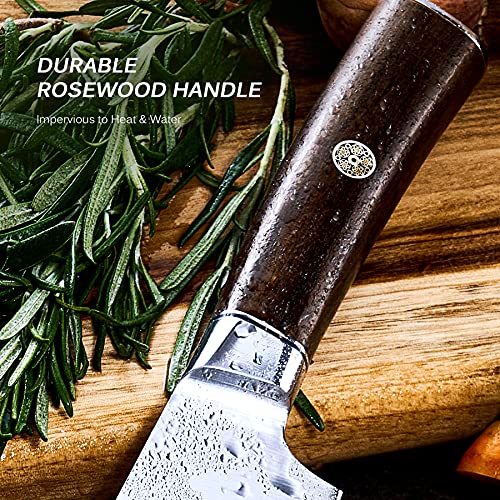 7 Inch Nakiri Knife - Daimyo Series - Vegetable Cleaver with Ergonomic Rosewood Handle, &amp; Mosaic Pin - Japanese 440C Stainless Steel Kitchen Knife with Sheath &amp; Case