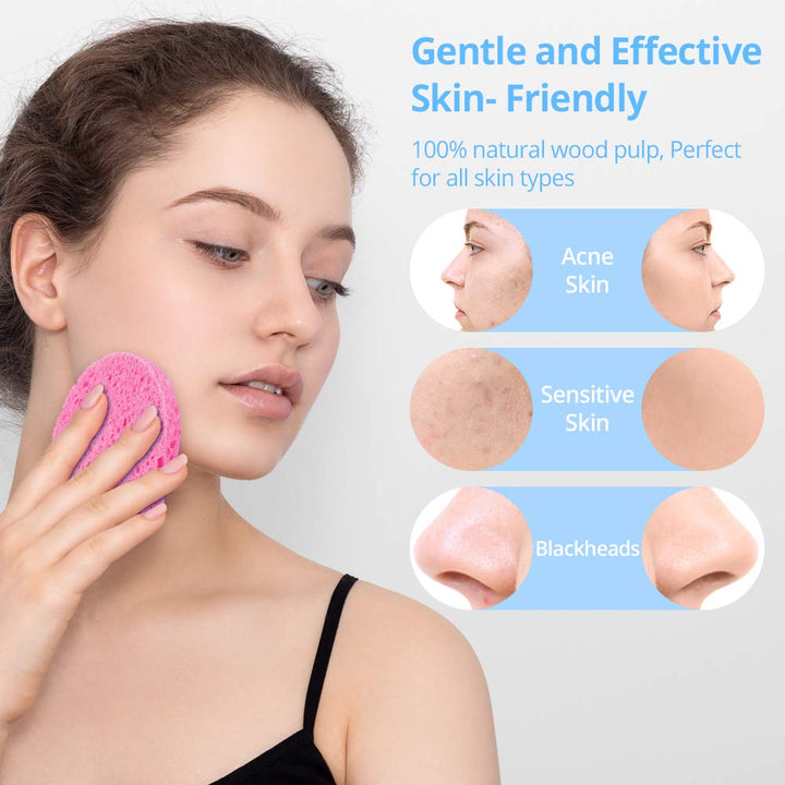Compressed Cellulose Face Cleansing and Exfoliating Sponges, Reusable Natural Facial Sponges for Deep Cleansing, Soft Exfoliating, SPA Massage and Makeup Removal (20 Pcs, Pink)