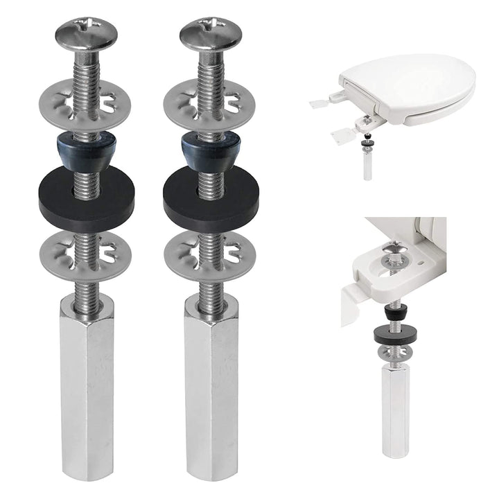 2 PCS Universal Toilet Seat Bolts Compatible with Kohler/American Standard/TOTO, Stainless Steel Toilet Seat Screws with Extra Long Downlock Nuts, Non-Slip Toothed Washers, Chrome