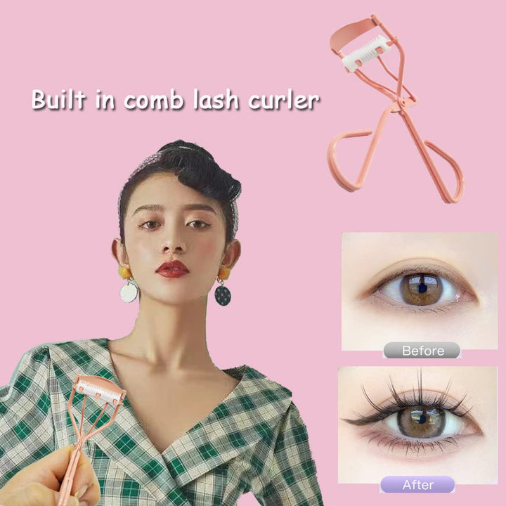 Eyelash Curlers with Comb Pink Eyelash Curler with Built in Comb Get a Lash Lift in Seconds, Durable Carbon Steel Body with Comfort Grip