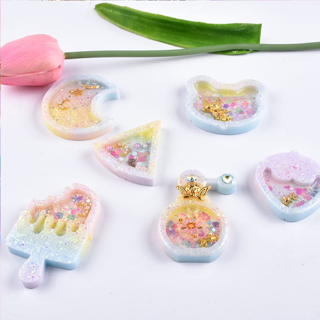 9Pcs Resin Shaker Molds,Kawaii Quicksand Epoxy Casting Mold,Cat Animal Silicone Mold with 3 Sheets Film DIY Pendant Jewelry Decoration Craft
