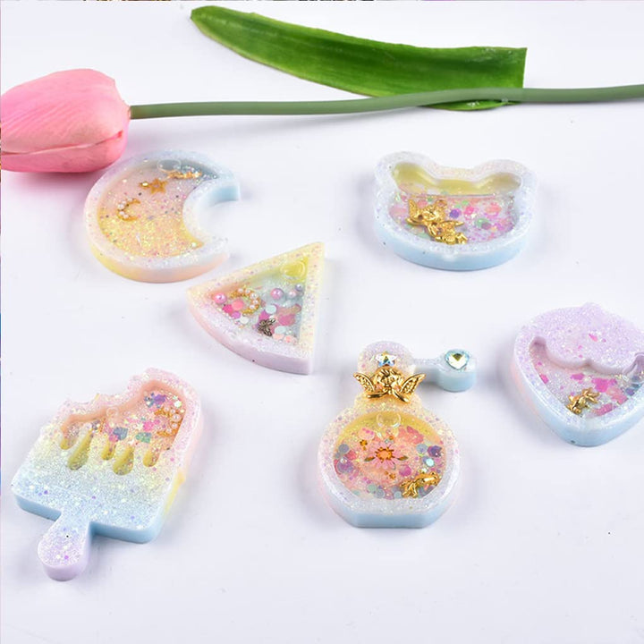 9Pcs Resin Shaker Molds,Kawaii Quicksand Epoxy Casting Mold,Cat Animal Silicone Mold with 3 Sheets Film DIY Pendant Jewelry Decoration Craft