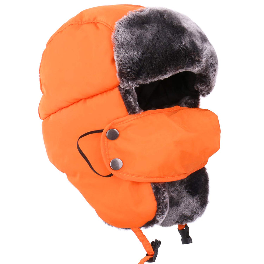 Orange Ushanka Russian Snow Winter Hunting Fur Hat