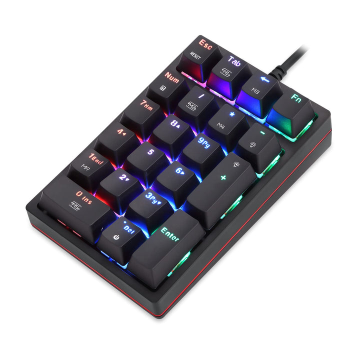 Macro Mechanical Numeric Keypad USB Wired 21 Keys Mini Numpad Portable Keypad RGB Backlight Gaming Keypad Extended Layout for Cashier(Fully Programmable Keys)