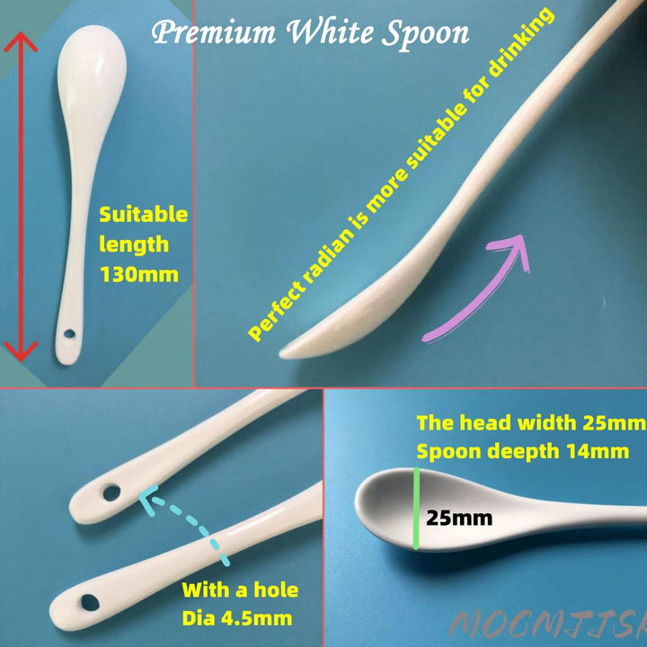 5inch 6inch Japanese Ceramic Spoon Salt Coffee Mini White Sugar Dessert Dinner Soup Spoons 10pcs Packed White Color (13cm, 10)