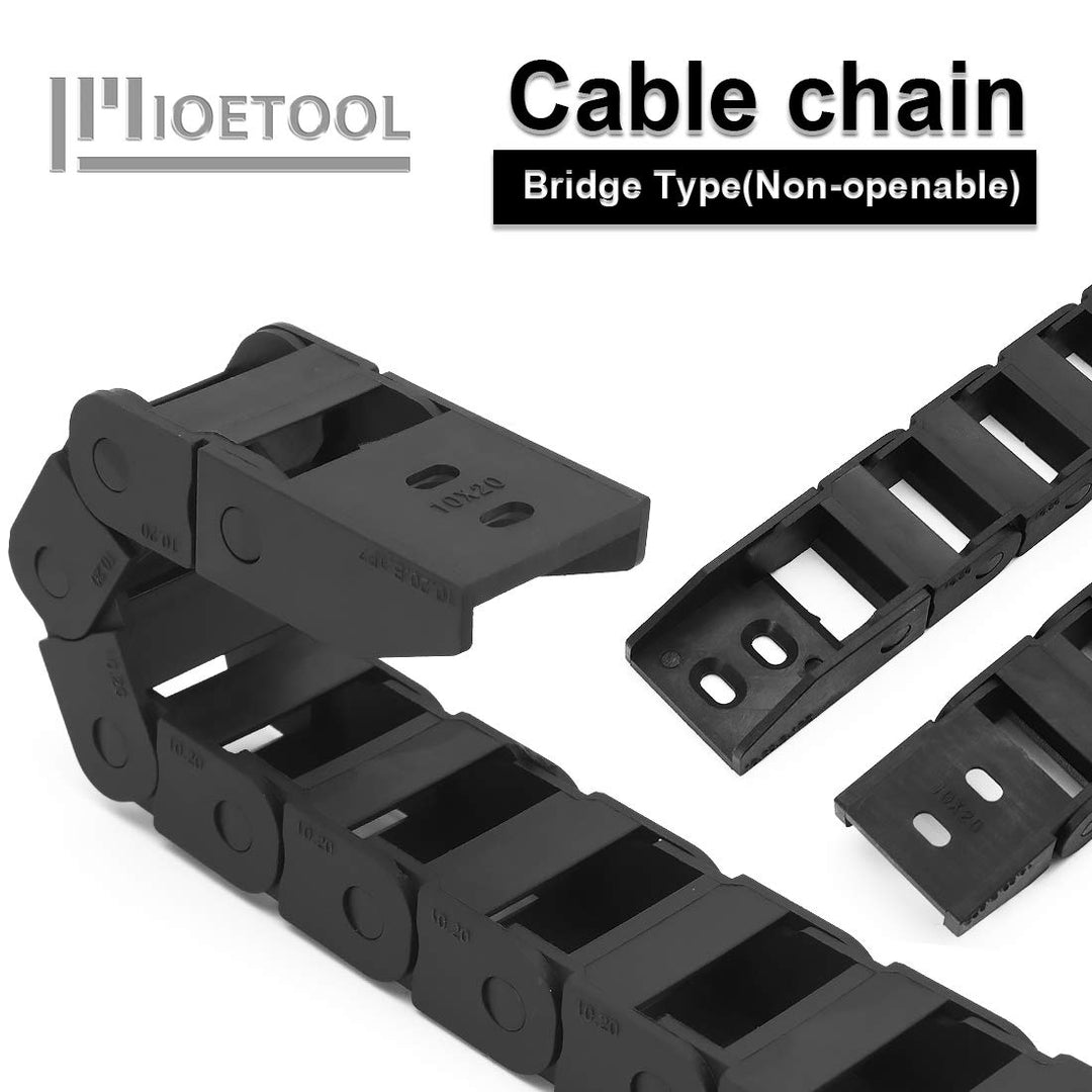 R18 10mm x 20mm(Inner H x Inner W) Black Plastic Cable Wire Carrier Drag Chain 1M Length for CNC, with End Connectors - Bridge Type (Non-openable)