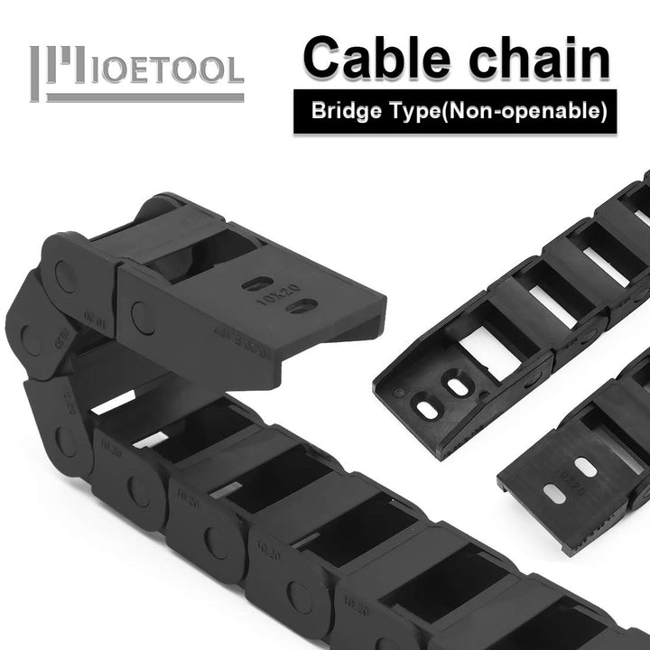 R18 10mm x 20mm(Inner H x Inner W) Black Plastic Cable Wire Carrier Drag Chain 1M Length for CNC, with End Connectors - Bridge Type (Non-openable)