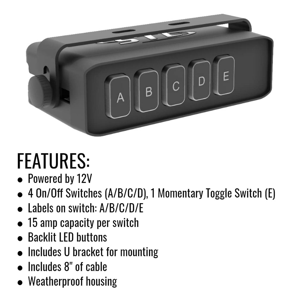 Universal Switch Box Weatherproof Controller Switch Box with On/Off Switches + Momentary Switch - Control Box for Car, Truck, RV, Camper, Boat Rocker Switch Panel (5 Switch Box)