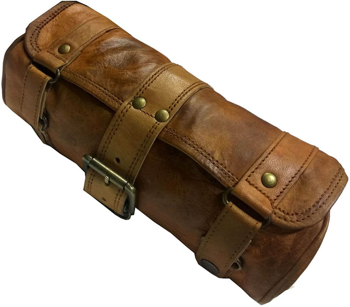 Handmade Genuine Leather Natural Brown Motorcycle | Bicycle | Bike Saddle Bag Cycling Bag Small Size Without Oil-Polish
