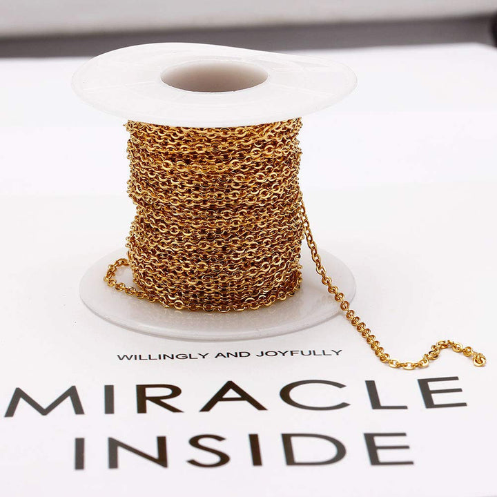 33 Feet 18K Gold Stainless Steel Flat Cable Chains Link Spool Bulk with 20 Lobster Clasps and 50 Jump Rings for Pendant Necklace Jewelry DIY Making