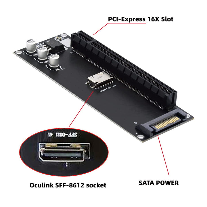 Cablecc Oculink SFF-8612 SFF-8611 to PCIE PCI-Express 16x 4X Adapter with SATA Power Port for Mainboard Graphics Card