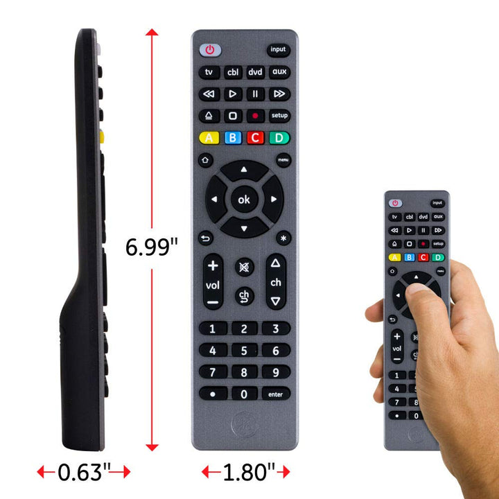 GE Universal Remote Control for Samsung, Vizio, LG, Sony, Sharp, Roku, Apple TV, RCA, Panasonic, Smart TVs, Streaming Players, Blu-ray, DVD, Simple Setup, 4-Device, Graphite, 33711