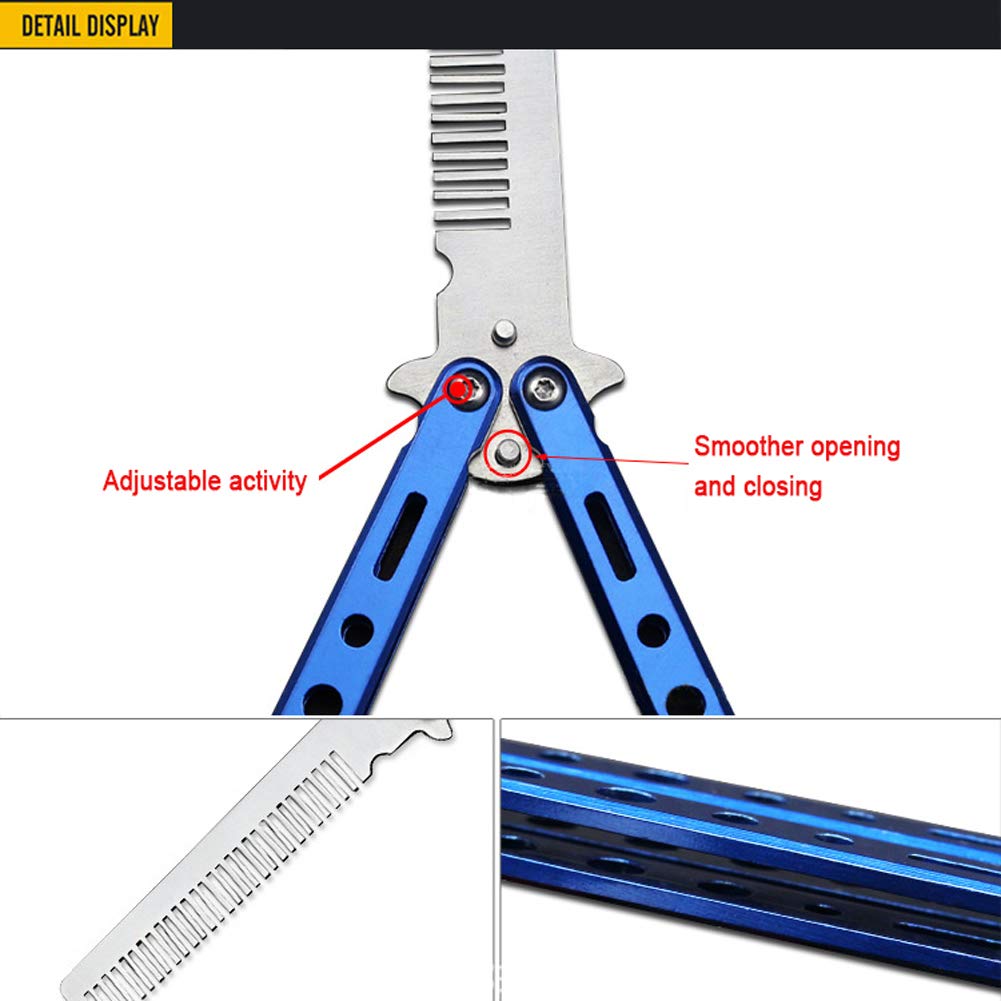Butterfly Knife Trainning Practice Comb Unsharpened Blade, Valentine&#39;s Day present (Blue-Comb)