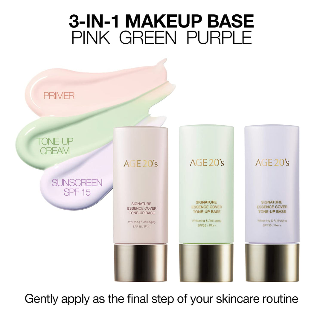 AGE 20's Pink Tone Up Base SPF15, Hydrating Essence, Glow Skin Tint, Tone Correcting BB & CC Cream Korean Makeup Primer (1.35 fl. oz)