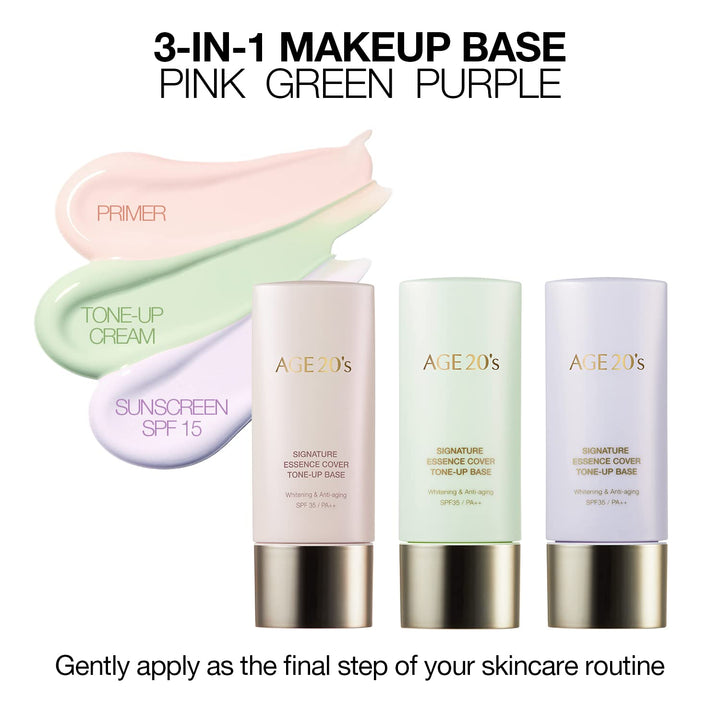 AGE 20's Pink Tone Up Base SPF15, Hydrating Essence, Glow Skin Tint, Tone Correcting BB & CC Cream Korean Makeup Primer (1.35 fl. oz)